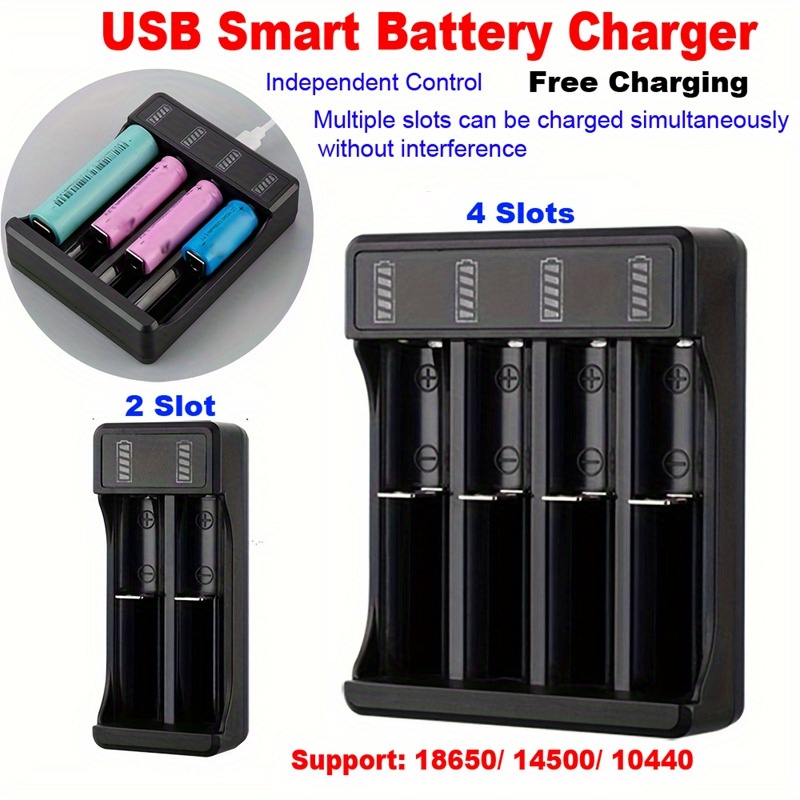 

3.7v Usb Smart Battery Charger 18650 Charger Lii-pd4 Usb Independent Charging Electronic 16340 14500 26650 Battery Charger Li-ion Rechargeable Battery Charger 4-slot 2-slot Power Bank