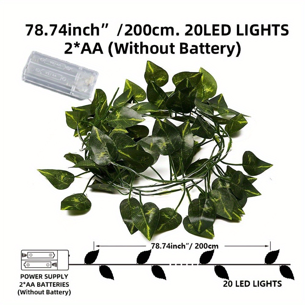 1pc led green leaf   plants string lights 2m 6 56ft 20 led new year decoration battery powered not included batteries for wall house room office birthday home room bedroom decoration details 0