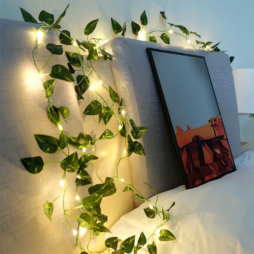 1pc led green leaf   plants string lights 2m 6 56ft 20 led new year decoration battery powered not included batteries for wall house room office birthday home room bedroom decoration details 4