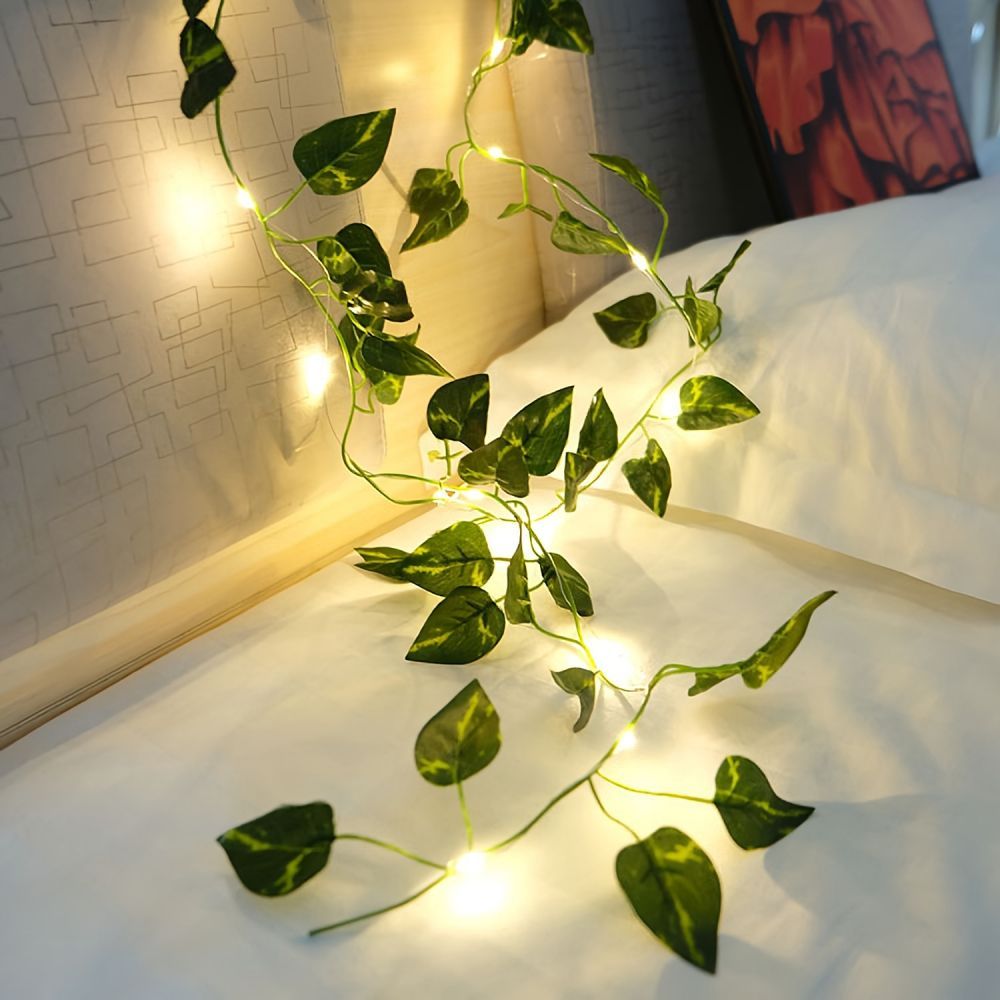 1pc led green leaf   plants string lights 2m 6 56ft 20 led new year decoration battery powered not included batteries for wall house room office birthday home room bedroom decoration details 7