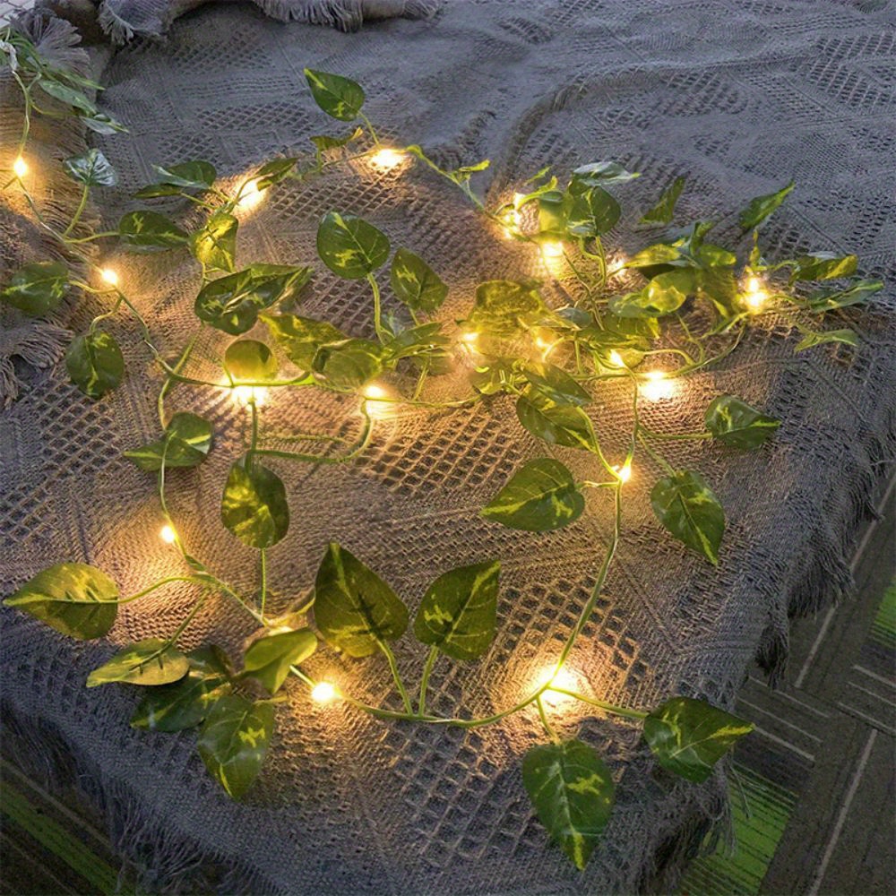 1pc led green leaf   plants string lights 2m 6 56ft 20 led new year decoration battery powered not included batteries for wall house room office birthday home room bedroom decoration details 9