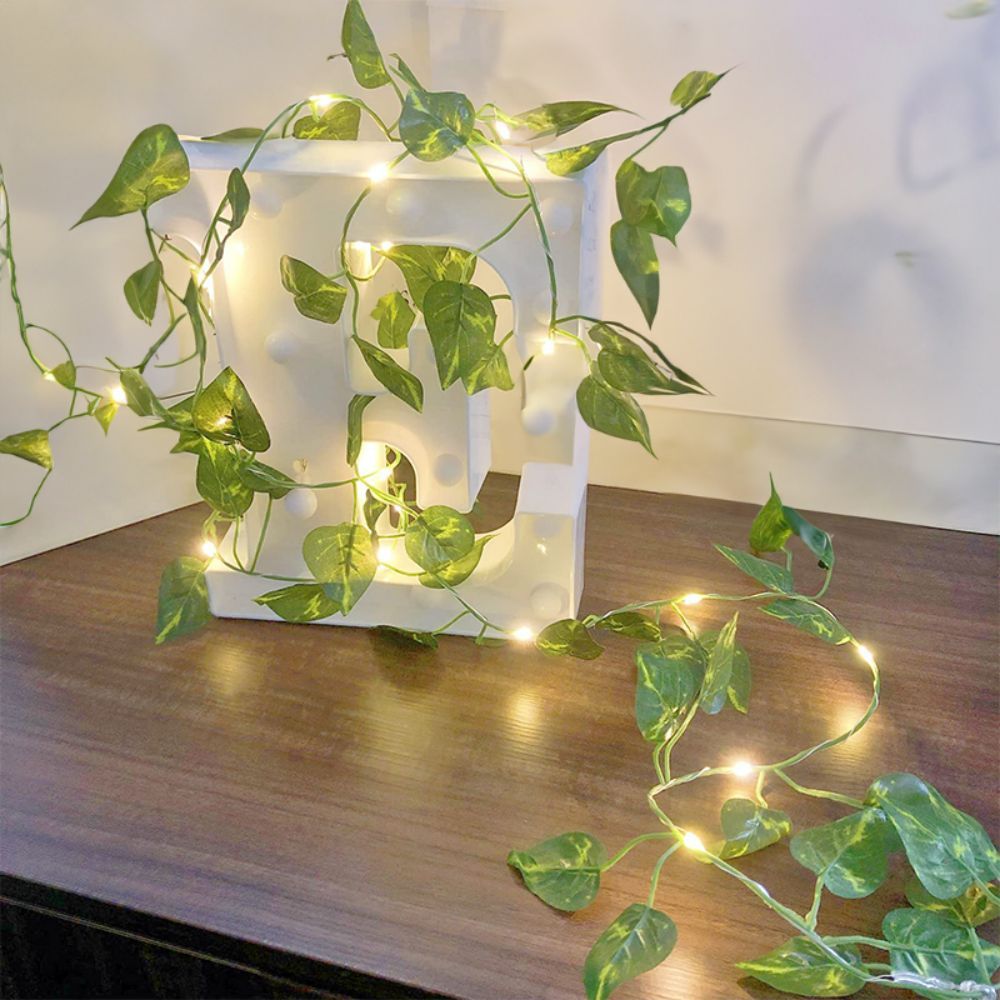 1pc led green leaf   plants string lights 2m 6 56ft 20 led new year decoration battery powered not included batteries for wall house room office birthday home room bedroom decoration details 10