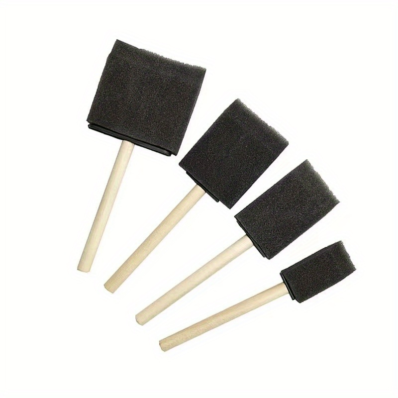 DIY Graffiti Sponge Shovel 4-piece Set Wooden Handle Black Flat Head  Painting Paint Sponge Brush Art Supplies