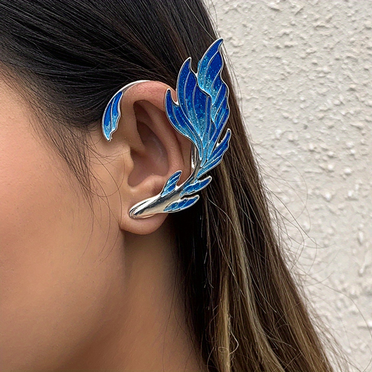 Exaggerated Peacock Feather Decor Ear Wrap Bohemian Vocation Style Copper Silver Plated Jewelry, Jewels Stage Holiday Ear Jewelry, Copper, Free
