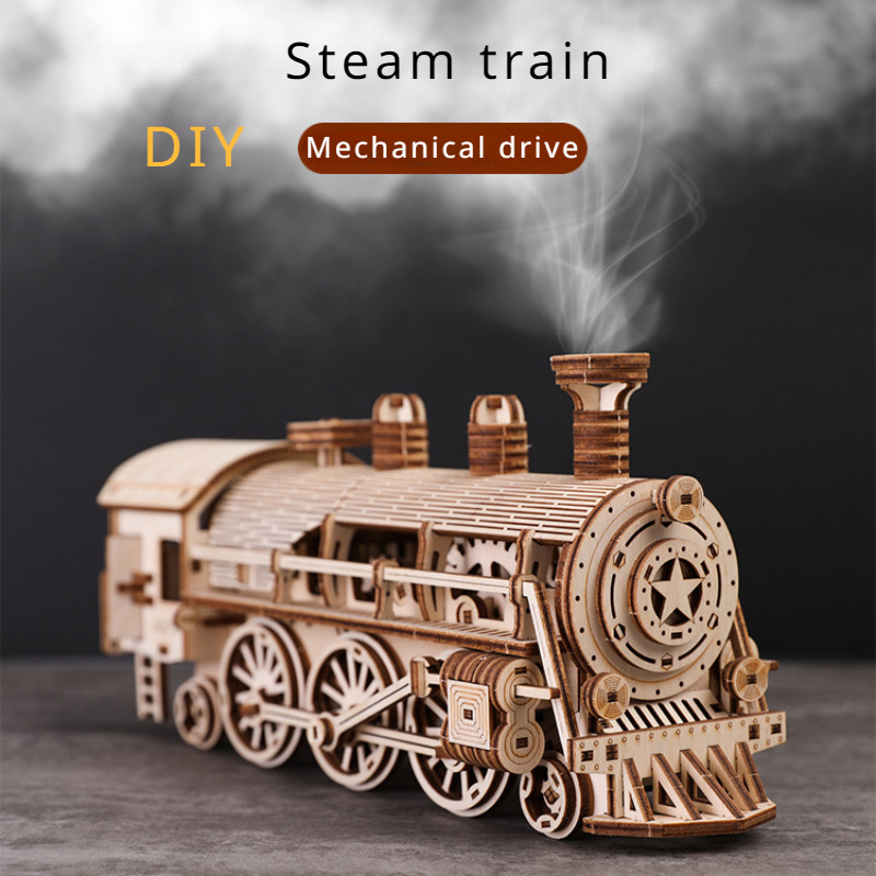 3D Wooden Puzzles Train Locomotive Mechanical Building Model Kit Gift –