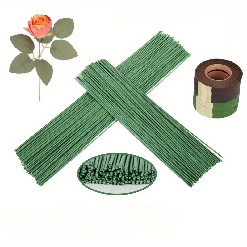 40pcs, L13.78inch Green/White Artificial Flower Stem Iron Wire Stem, Floral  Tape Rose Stems Craft Decorating, DIY Paper Flower Stub Accessory