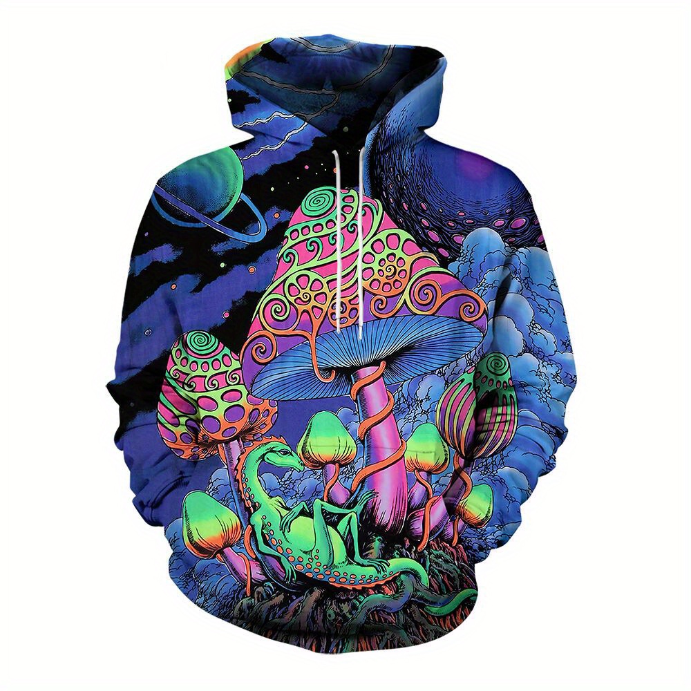 

Magical Mushroom Print Hoodie, Cool Hoodies For Men, Men's Casual Graphic Design Hooded Sweatshirt Streetwear For Winter Fall, As Gifts