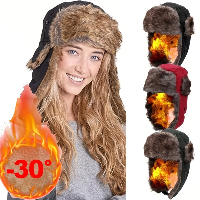 Acheter Chapeau à rabat épais pour femmes, couvre-oreilles chaud, en  cachemire, en peluche, en coton, avec oreilles de chat, chapeau de  bombardier russe, hiver 2022