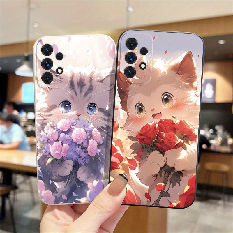 

Soft Liquid Silicone Phone Case Cover For Samsung A02/a02s/a03/a03s/a04e/a04s/a11/a12/a13/a14/a22/a23/a24/a25/a32/a33/a34/a52/a52s/a53/a54/ A72/a73 5g - Rose Cat Design