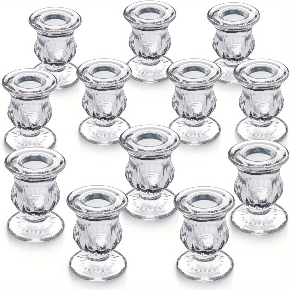 

12pcs Candlestick Holders Set Of Taper Candle Holders Bulk - Clear Glass Candle Holder For Rustic Wedding Centerpieces, Party Supplies