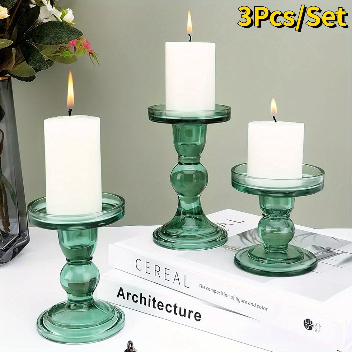 1pc Rustic Farmhouse Pillar Candle Holders Distressed White Wash
