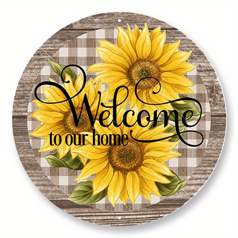 

1pc 8x8inch Aluminum Metal Sign Welcome Wreath Sign, Metal Wreath Sign, Signs For Wreaths, Sunflower Wreath Sign, Round Wreath Sign