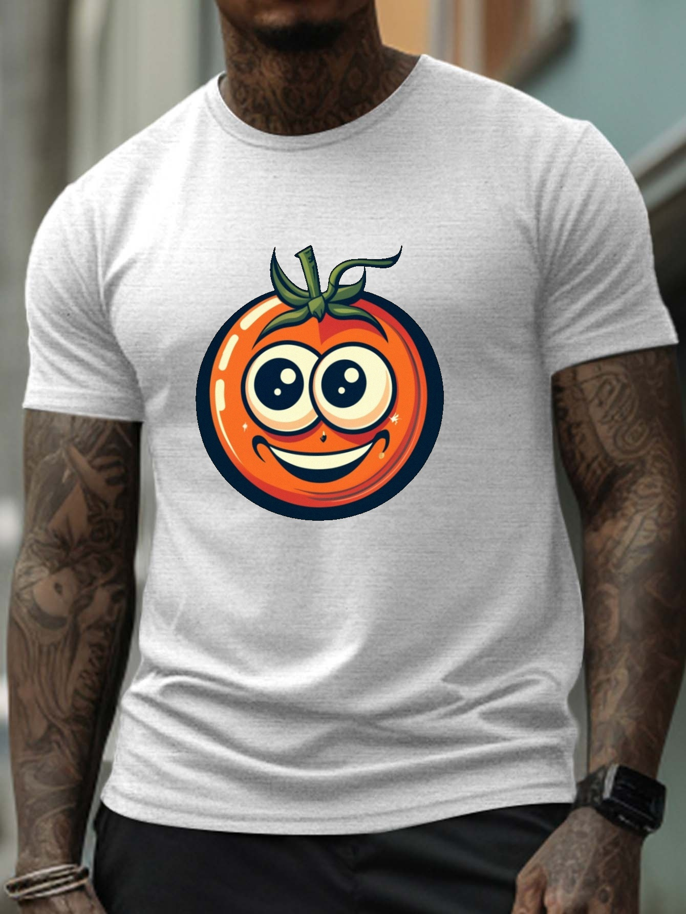 men's white and orange graphic tee