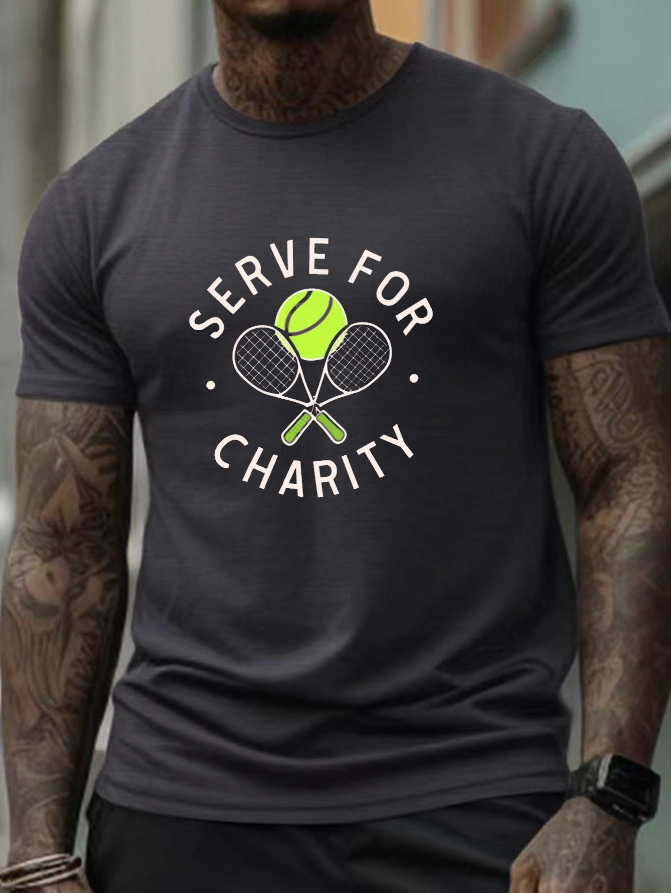 Camiseta Gráfica Raqueta Tenis Hombres Camiseta Activa - Temu