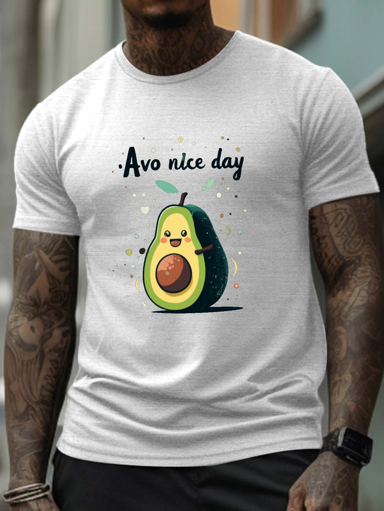 Men's Trendy Short Sleeve Cartoon Avocado Print T shirt - Temu