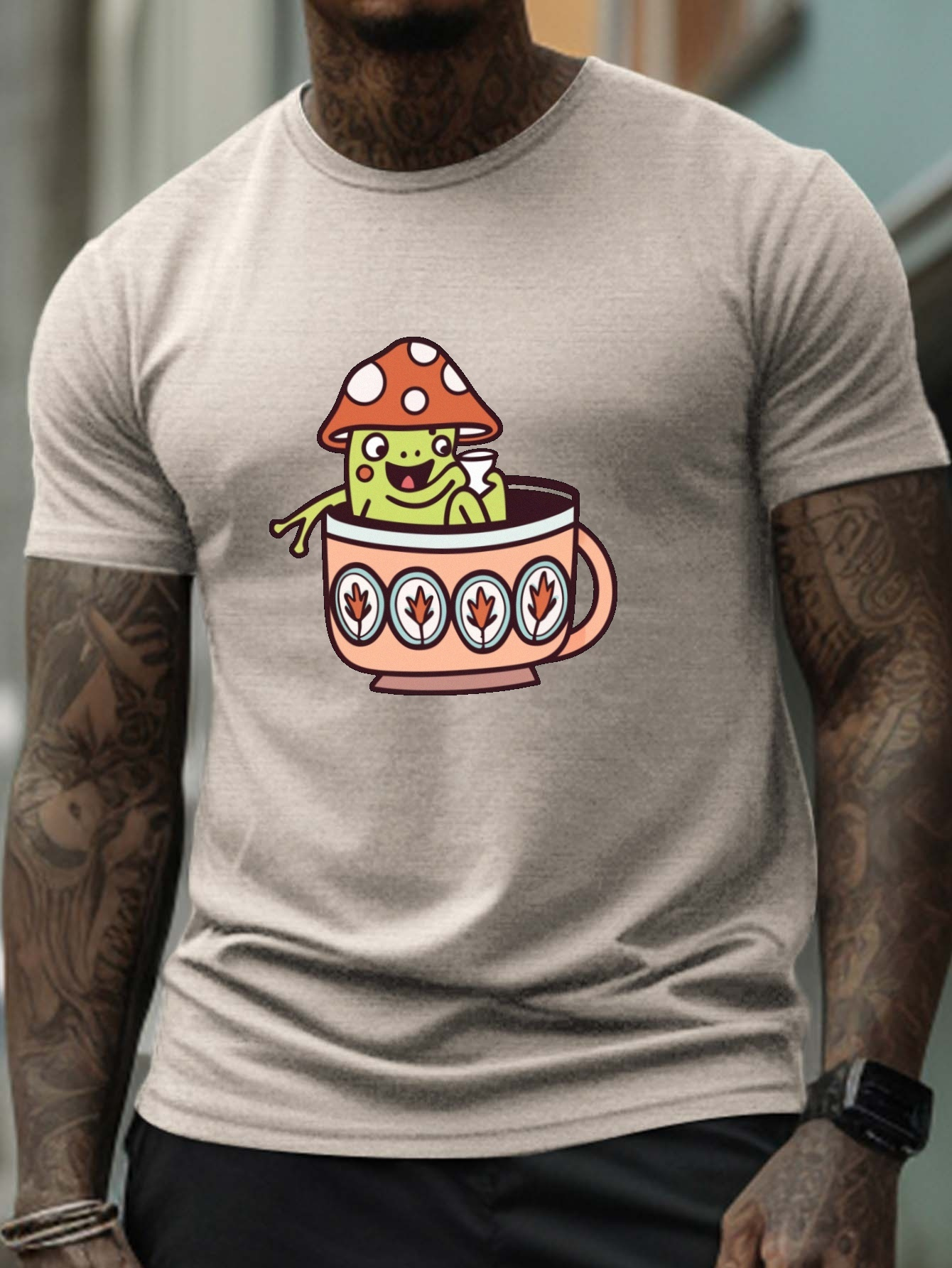 Casual Fashion T shirt For Men Frog Mushroom Graphic Print - Temu