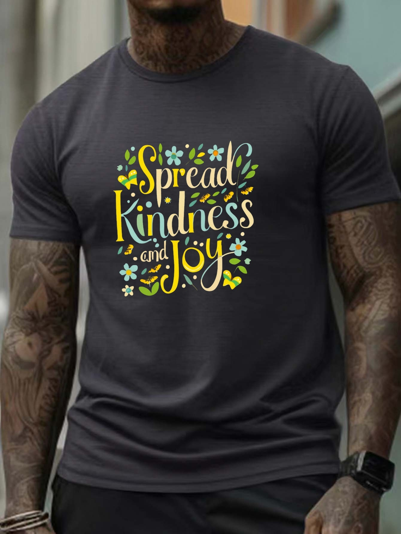 Plus Size Spread Kindness Joy Print Men's Trendy Comfy T - Temu New Zealand