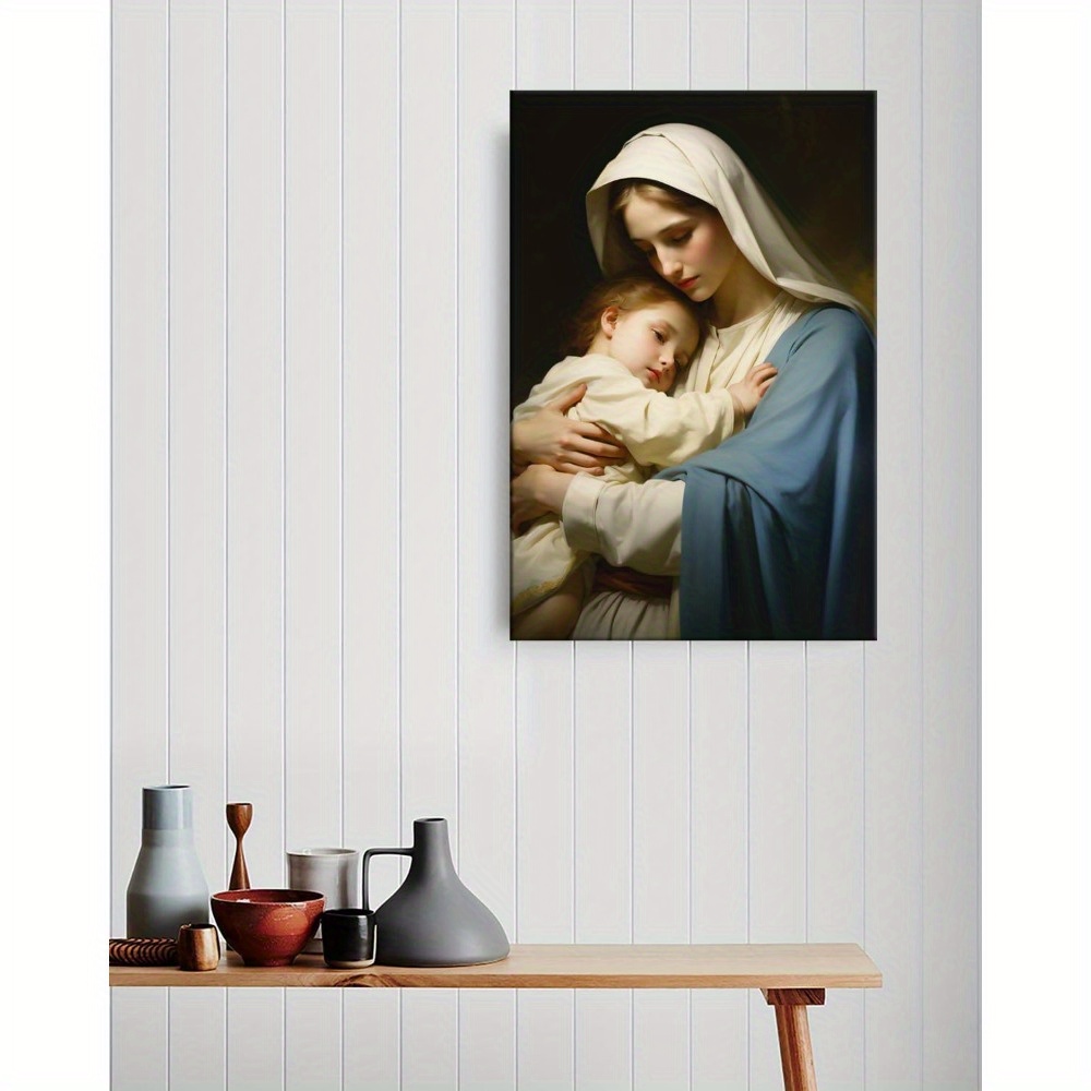 聖母マリア キャンバス ウォール アート 聖マリア 油絵 キャンバス ウォール アート イエス キリストの母 聖母マリア マドンナ 宗教的 壁装飾  クリスチャン ギフト、壁装飾ポスター