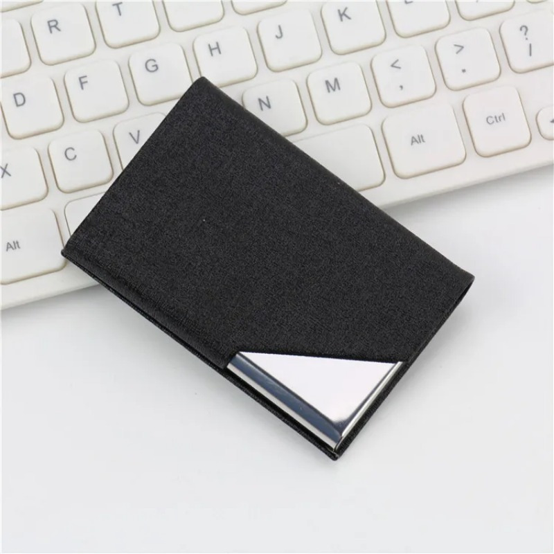 TEMU 1pc Business Card Holder With Magnetic Pu Leather Stainless Steel Business Card Case Id Name Card Case For Men Women Office