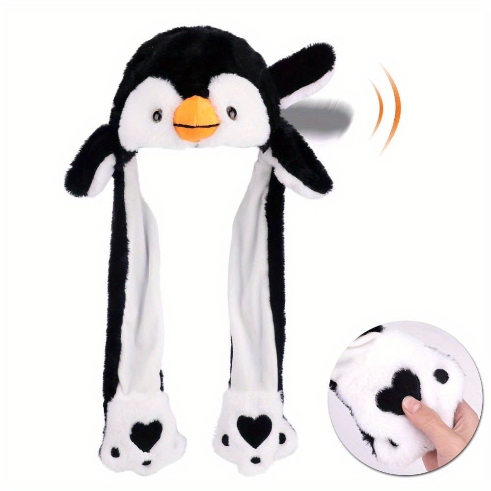 

1pc Penguin Hat, Ears Moving Jumping Pop Up Beating Hat, Plush Holiday Cosplay Dress Up Funny Gift For Boys Girls