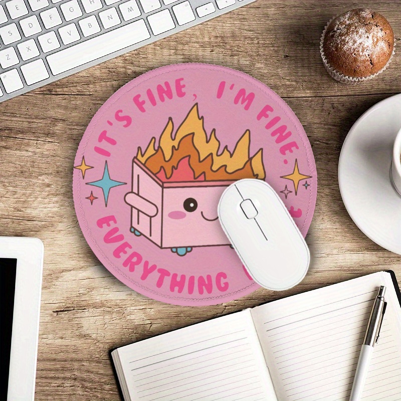 

1pc Funny Round Mouse Pad For Desk, Cute Office Decor For Women, Dumpster On Fire Small Mousepad, Stitched Edge Non-slip Rubber Base, Computer Mouse Pad (7.9in*7.9in*0.12in)