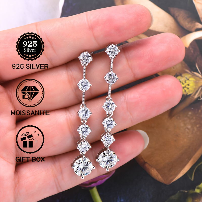 

3ct Moissanite Jewelry Dangle Earrings, Elegant, Gift For Ladies, 925 Sterling Silvery Wedding Earrings For Bridesmaid Jewelry Gifts