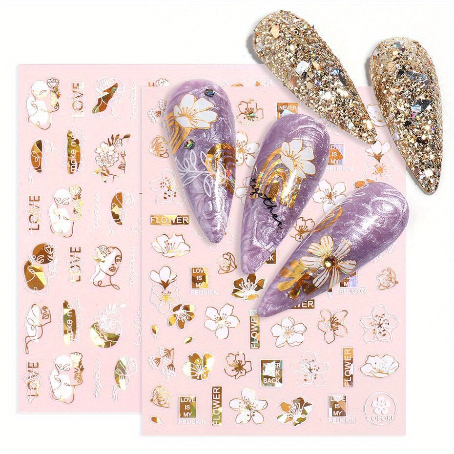 Flower Leaf Abstract Figure Design Nail Art Stickers Self Temu New