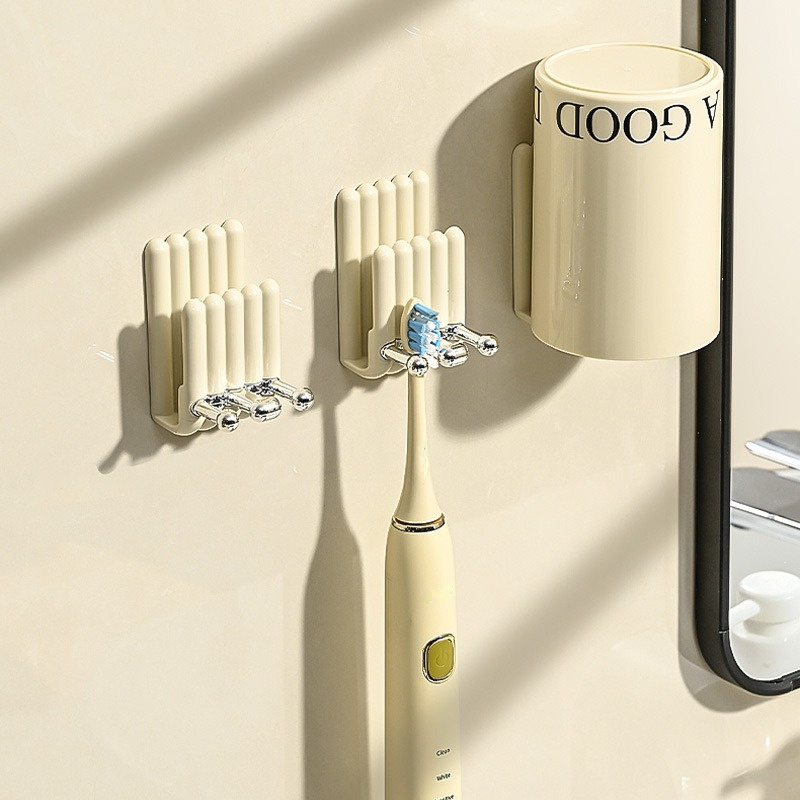 Soportes autoadhesivos para cepillos de dientes montados en la pared,  organizador de cepillos de dientes eléctrico con 3 ranuras para ducha,  colgador