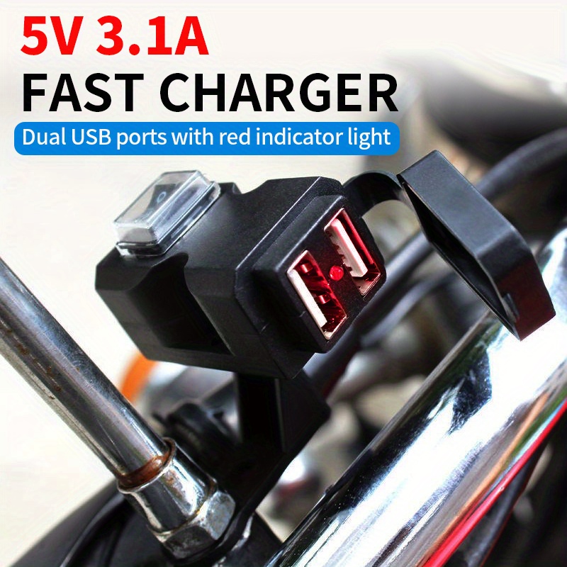 Motorcycle Handlebar Dual Usb Charger Adapter Waterproof 12v - Temu