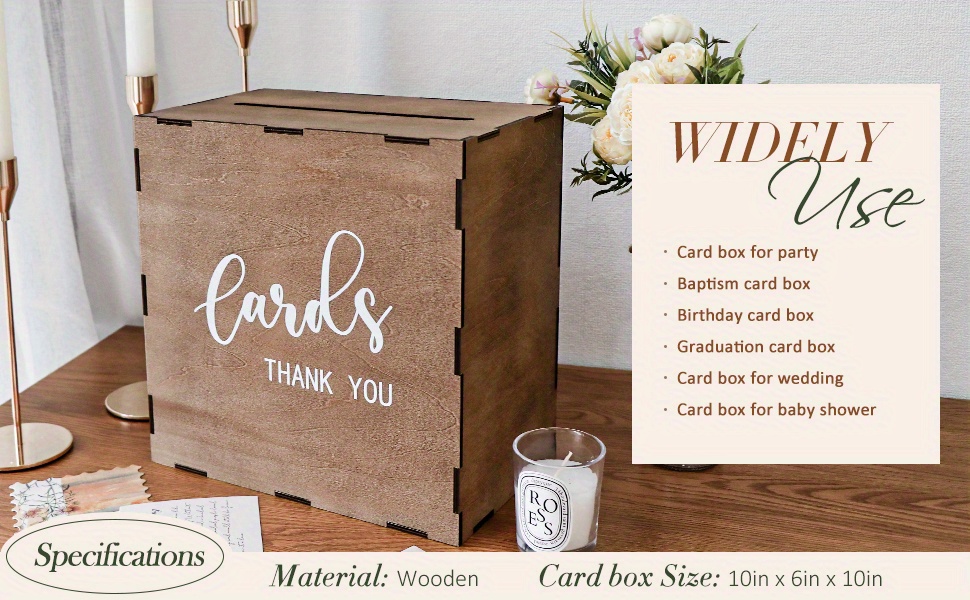  Darware Caja de madera para tarjetas de boda para recepciones  (marrón), caja decorativa de madera rústica para cumpleaños, duchas,  graduaciones y más : Hogar y Cocina