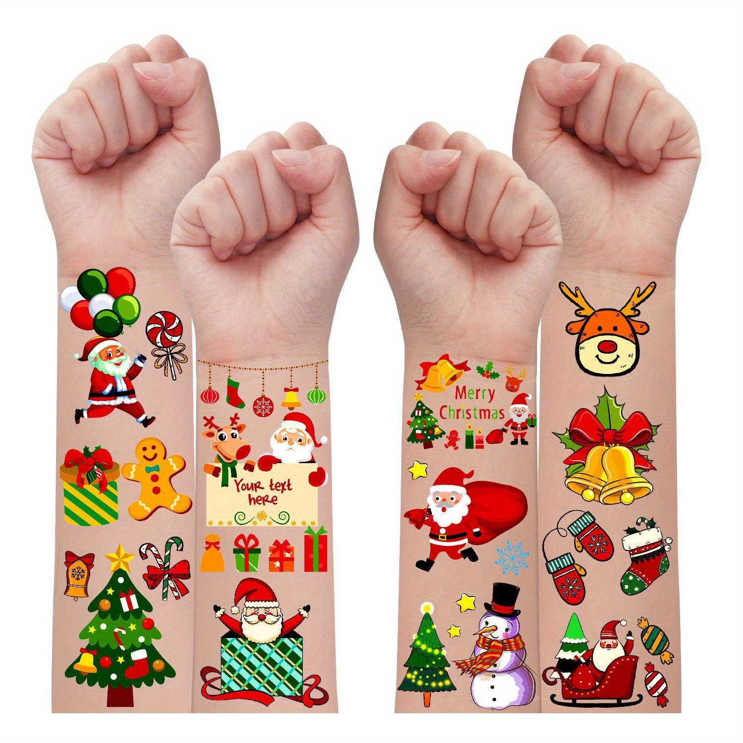 【Merry, Merry Christmas】12 Sheets Christmas Makeup Face Tattoos Stickers  Waterproof Sweet Santa Claus Snowman Makeup Stickers Lovely Face Tattoos For