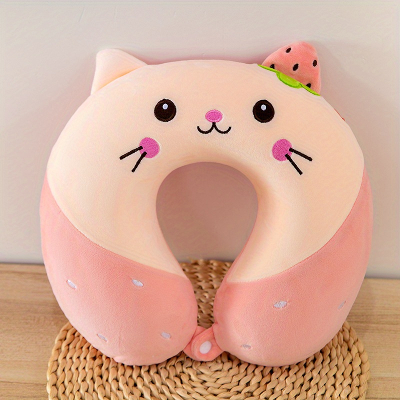 Image of 1pc Ergonomic U-shaped Neck Pillow With Slow-rebound Memory Foam - Plush Design For Airplane, Car, And Bed Use, Ideal For Travel & Home, Supports Side/back Sleepers, Compact & Portable & Pink Options