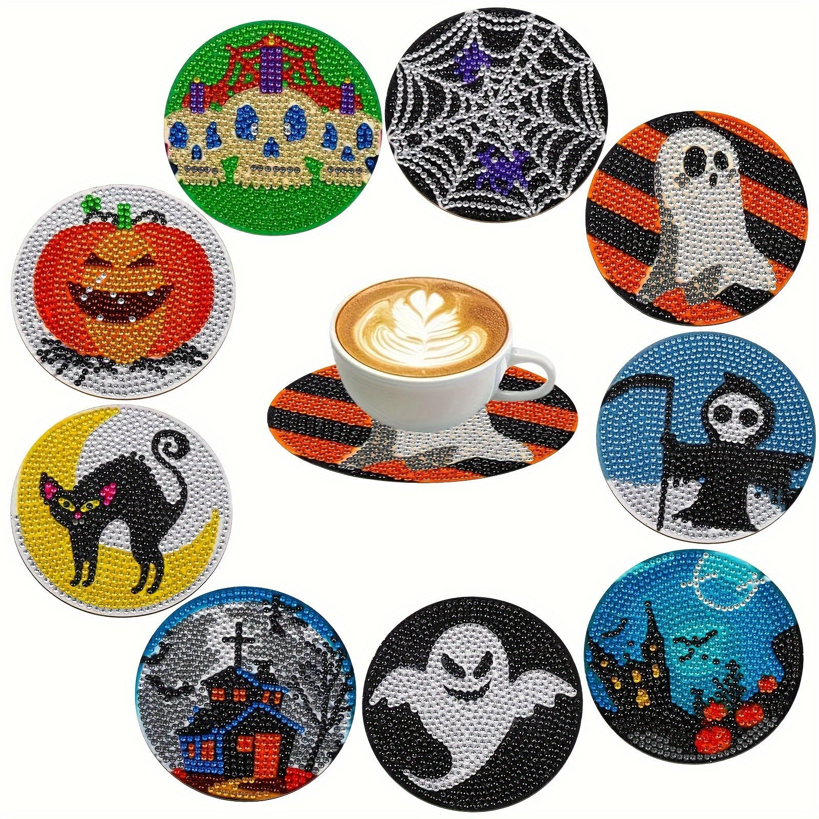 Halloween Magic Cat Diamond Painting Coasters With - Temu