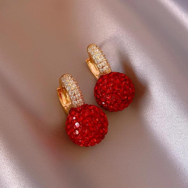 

Red Ball Design Full Shiny Rhinestone Inlaid Dangle Earrings Simple Luxury Style Alloy Jewelry Daily Casual