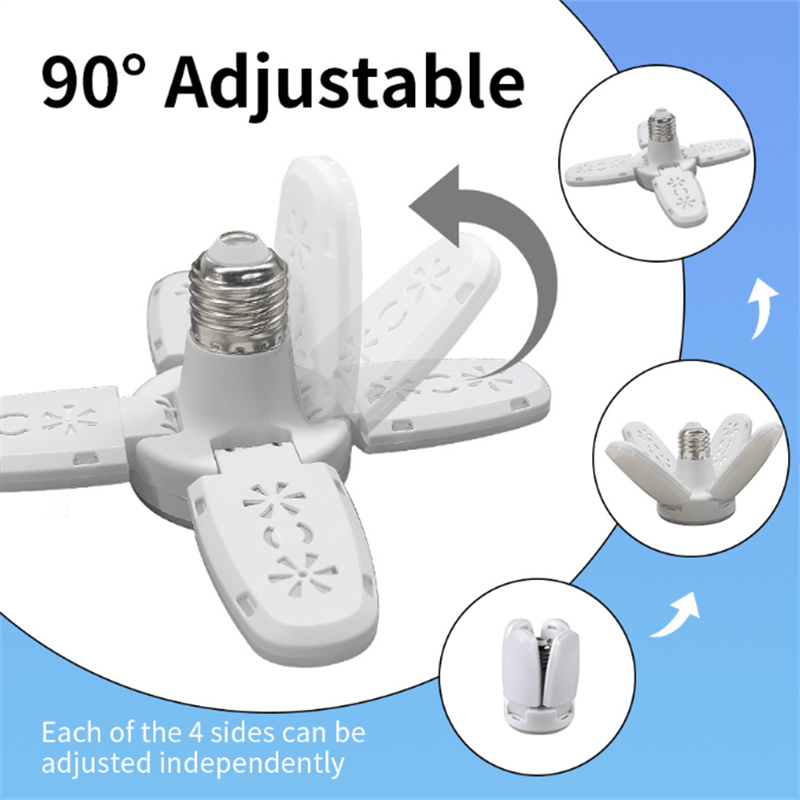1pc Modern White 28W LED Ceiling Light Bulb with Adjustable Fan Blade Design, E27 Base, AC175-265V - Sleek, Foldable & Energy-Efficient for Home Decor