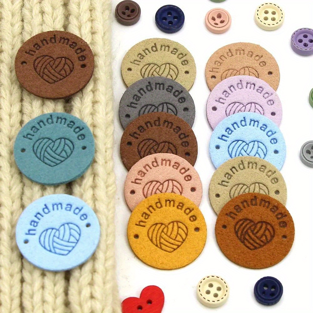 20/50/100pcs Round Leather Labels Heart Yarn Ball Handmade Tags