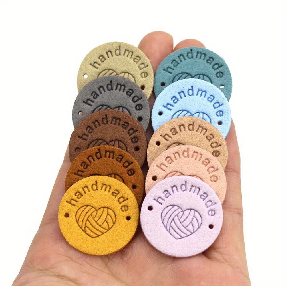 20/50/100pcs Round Leather Labels Heart Yarn Ball Handmade Tags