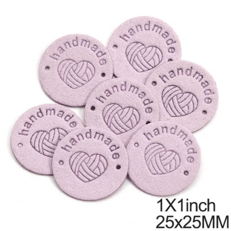 20/50/100pcs Round Leather Labels Heart Yarn Ball Handmade Tags