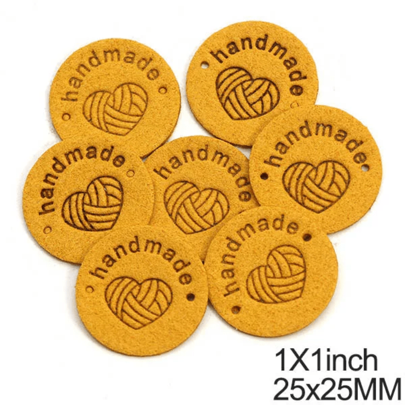 20/50/100pcs Round Leather Labels Heart Yarn Ball Handmade Tags