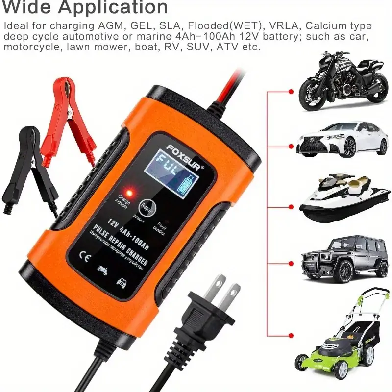 Motorcycle Battery Charger 12v 5a For Car 4ah 100ah Agm Deep - Temu