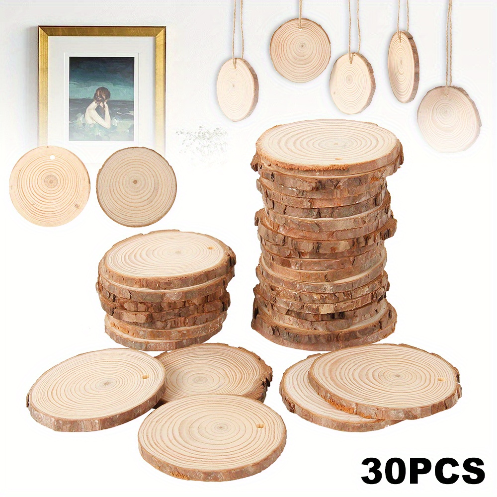 10 Pcs Round Wooden Discs Natural Wood Discs Panels with Ropes for DIY Crafts Crafts Painting Decorations, Size: Large