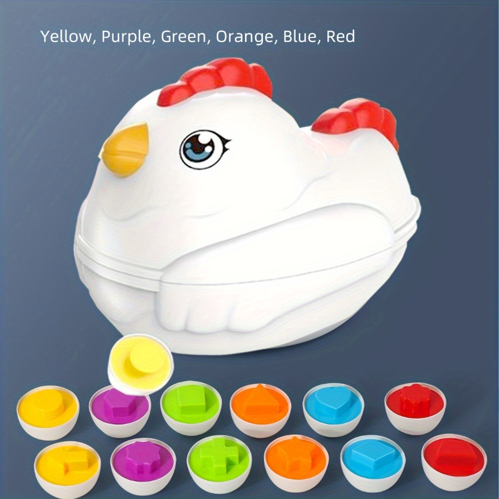 Jouets d'œufs de Pâques en poulet pour tout-petits, trieur de formes de jeu  de correspondance des couleurs avec 6 œufs jouets pour enfants, jouets