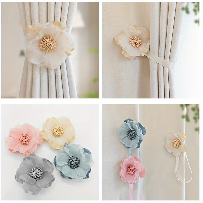 Attaches Magnétiques Pour Rideaux En Forme De Fleur - Lot De 2, Corde Ajustable, 5 Couleurs Attaches Magnétiques Pour Rideaux En Forme De Fleur - Lot De 2, Corde Ajustable, 5 Couleurs