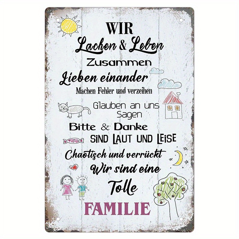 

1pc, German Saying Metal Tin Sign, Home Inspirational Metal Wall Sign With Family Quote Vintage Tin Plaque, 8x12 Inch Metal Sign, Kitchen Decor, Home Retro Wall Plaque Decor