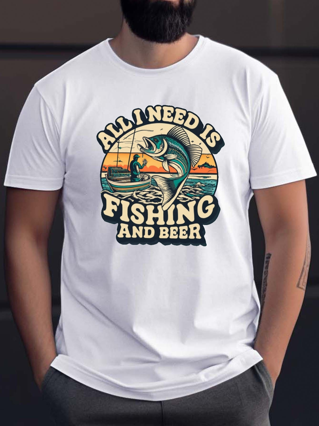 Camisetas/playeras Estampado Pesca Talla Hombre - Temu