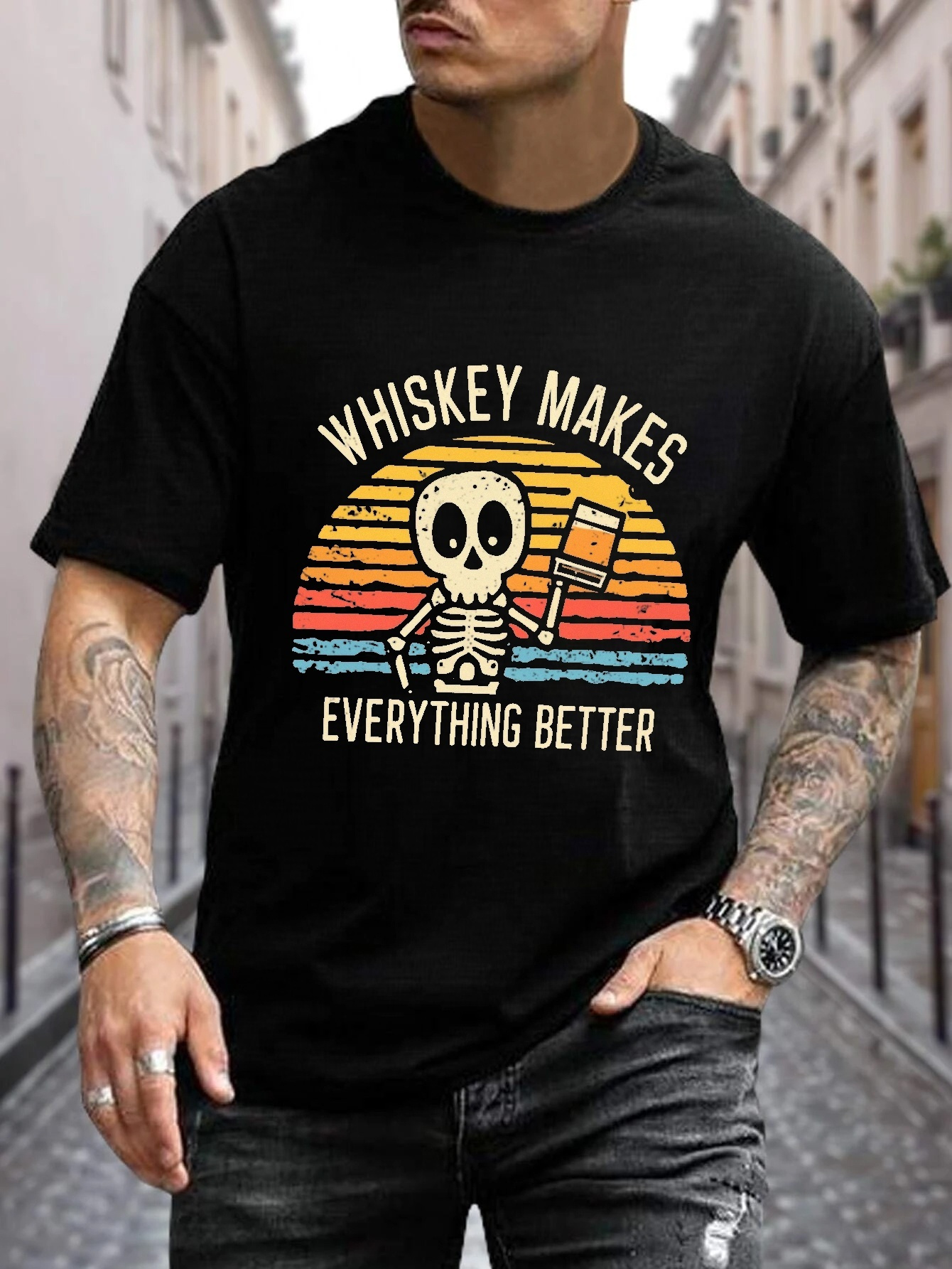 Whiskey Helps Impresión Camiseta Manga Larga Hombres - Temu