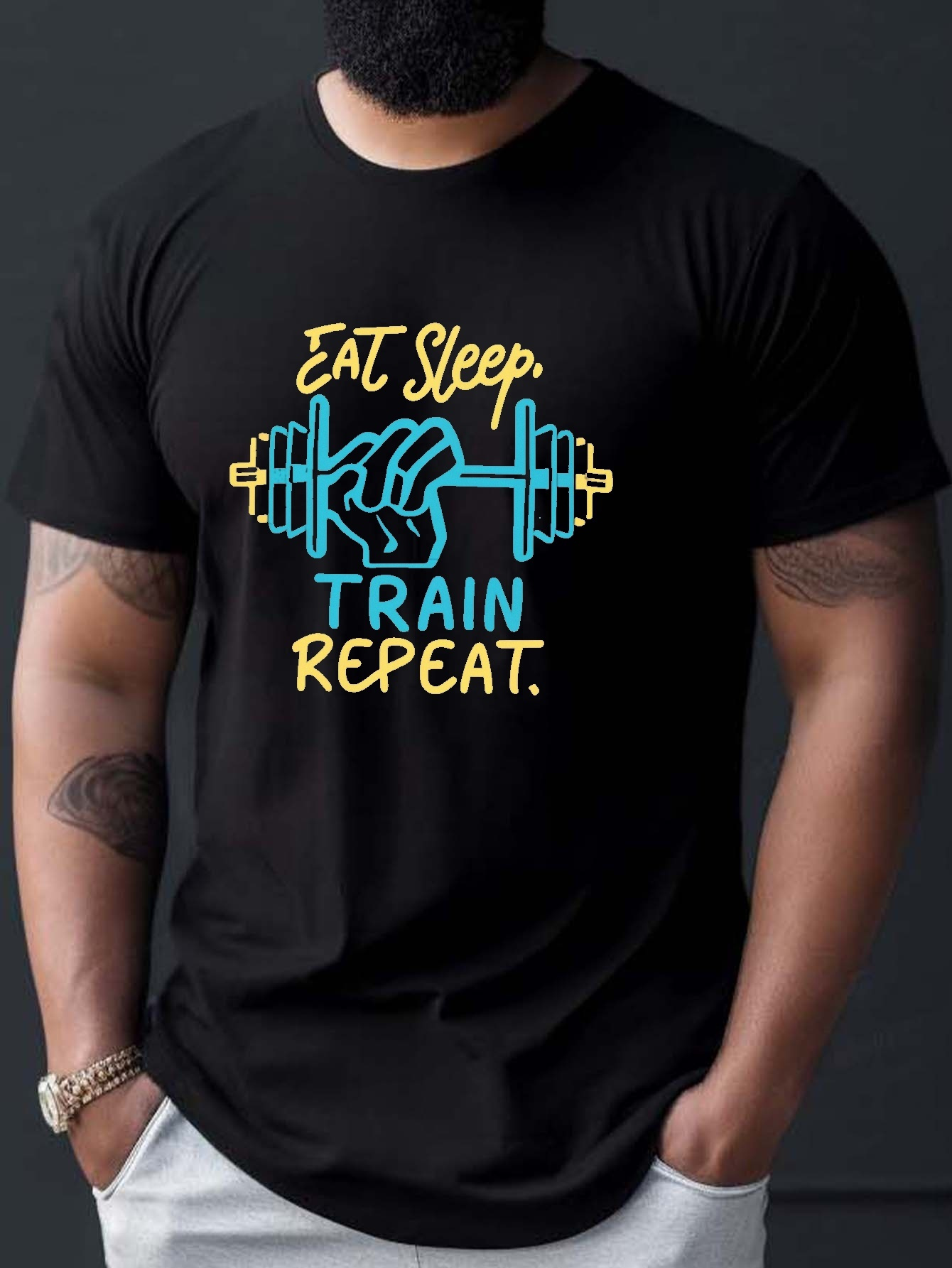 Camiseta Gimnasio Sleep Eat and Train Manga Corta Hombre