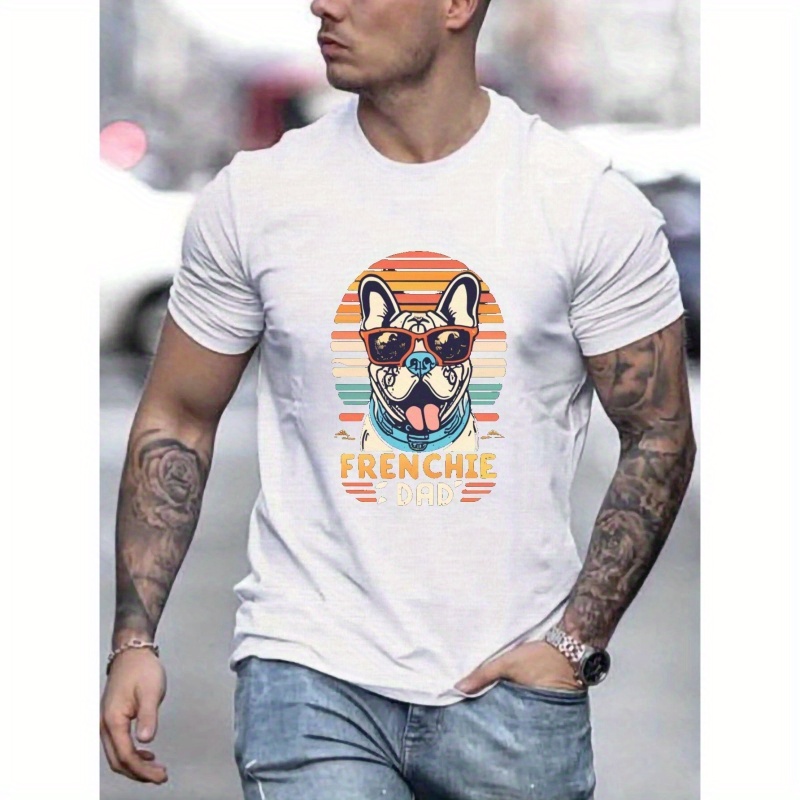 

French Bulldog Print T-shirt, Tees For Men, Casual Short Sleeve T-shirt For Summer