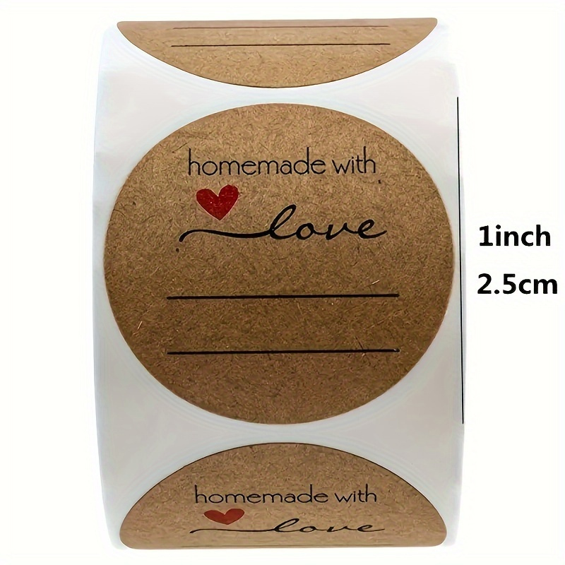Kraft Papier Autocollants Handmade with Love 2.5cm Rond Étiquette Adhésives  Rouleau Kraft Fait À La Main avec Amour Autocollant Label pour DIY Cuisson