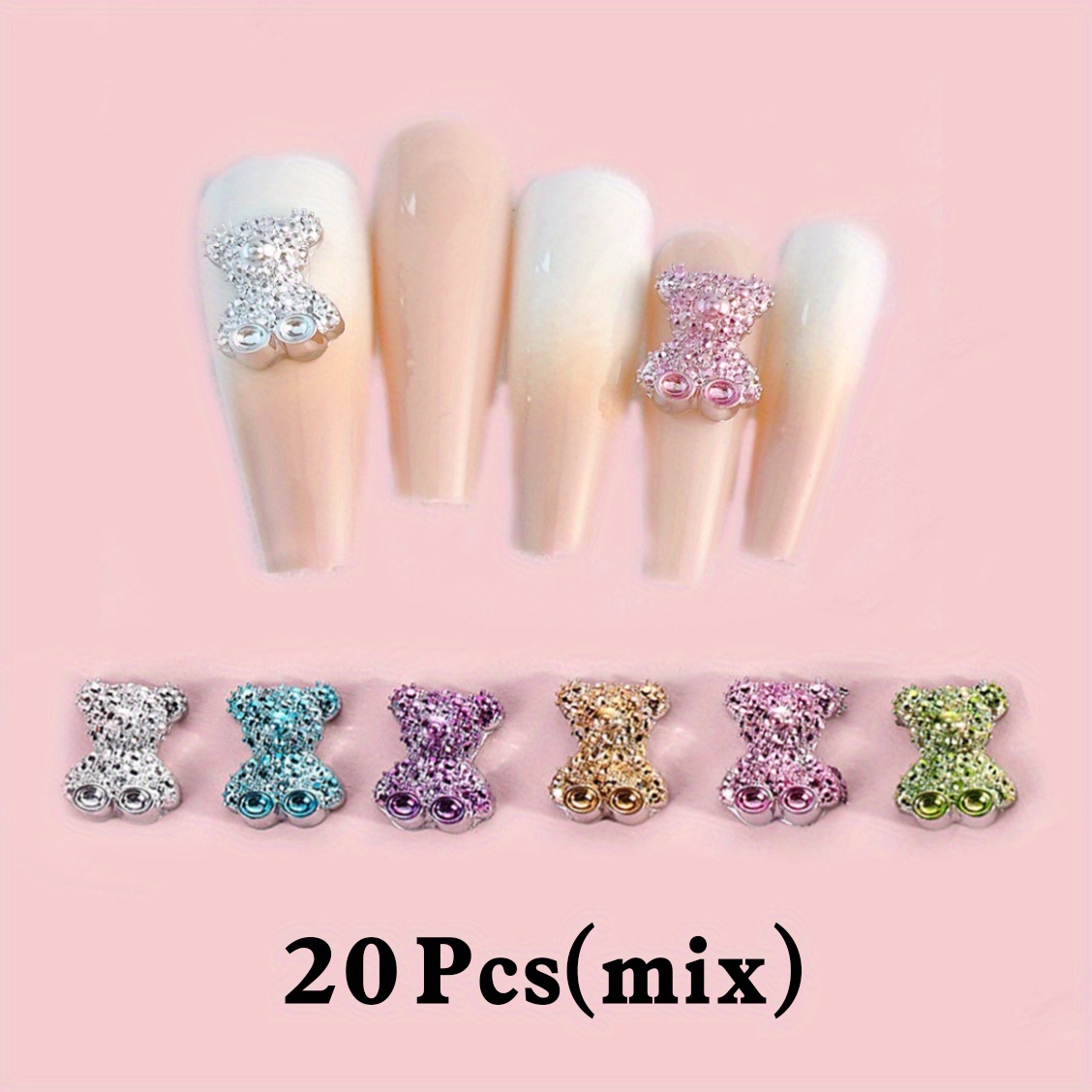 Image of 20pcs Mix Luxury Nail Charms Cute Bear Diy Glitter Kawaii 3d Nail Art Decorations Jewelry Rhinestone Accessories Manicure